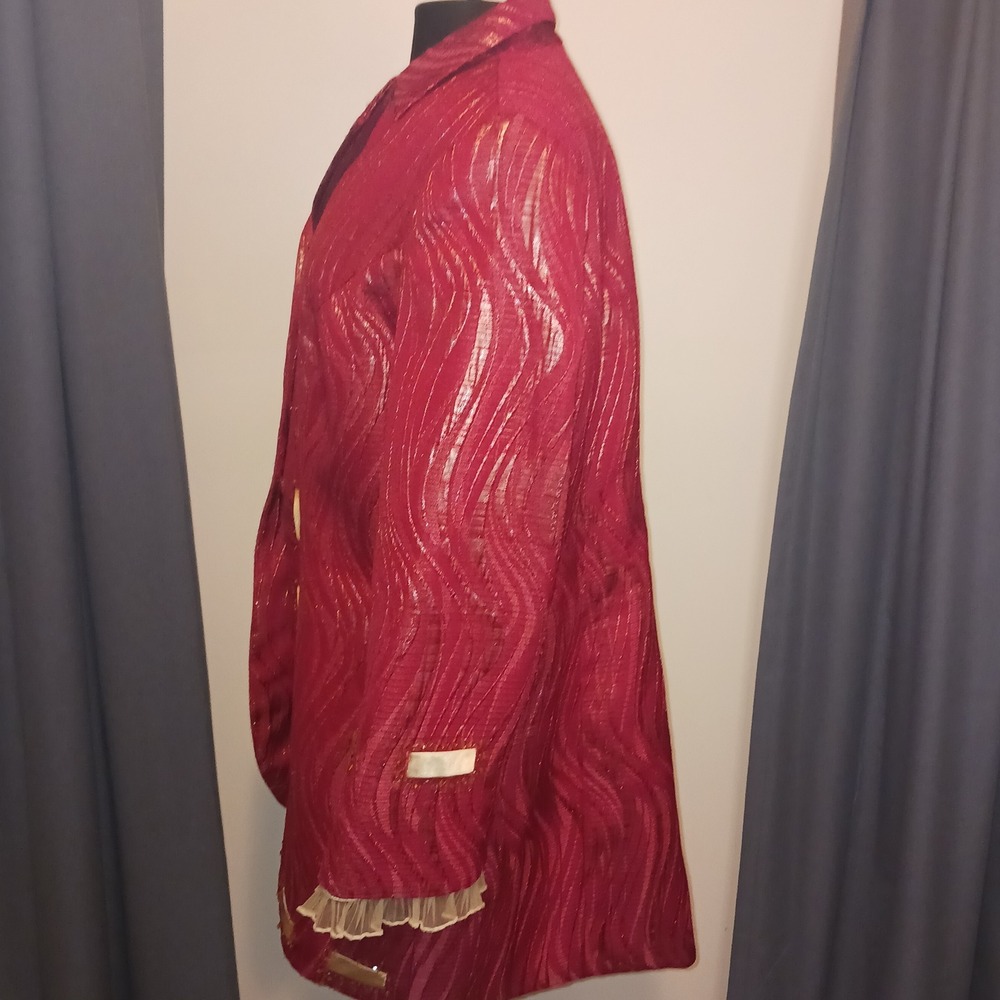 Vintage G.O.S.P.E.L. Michael Jackson Red Gold Metallic Jacquard Skirt Suit  14W - Picture 7 of 16